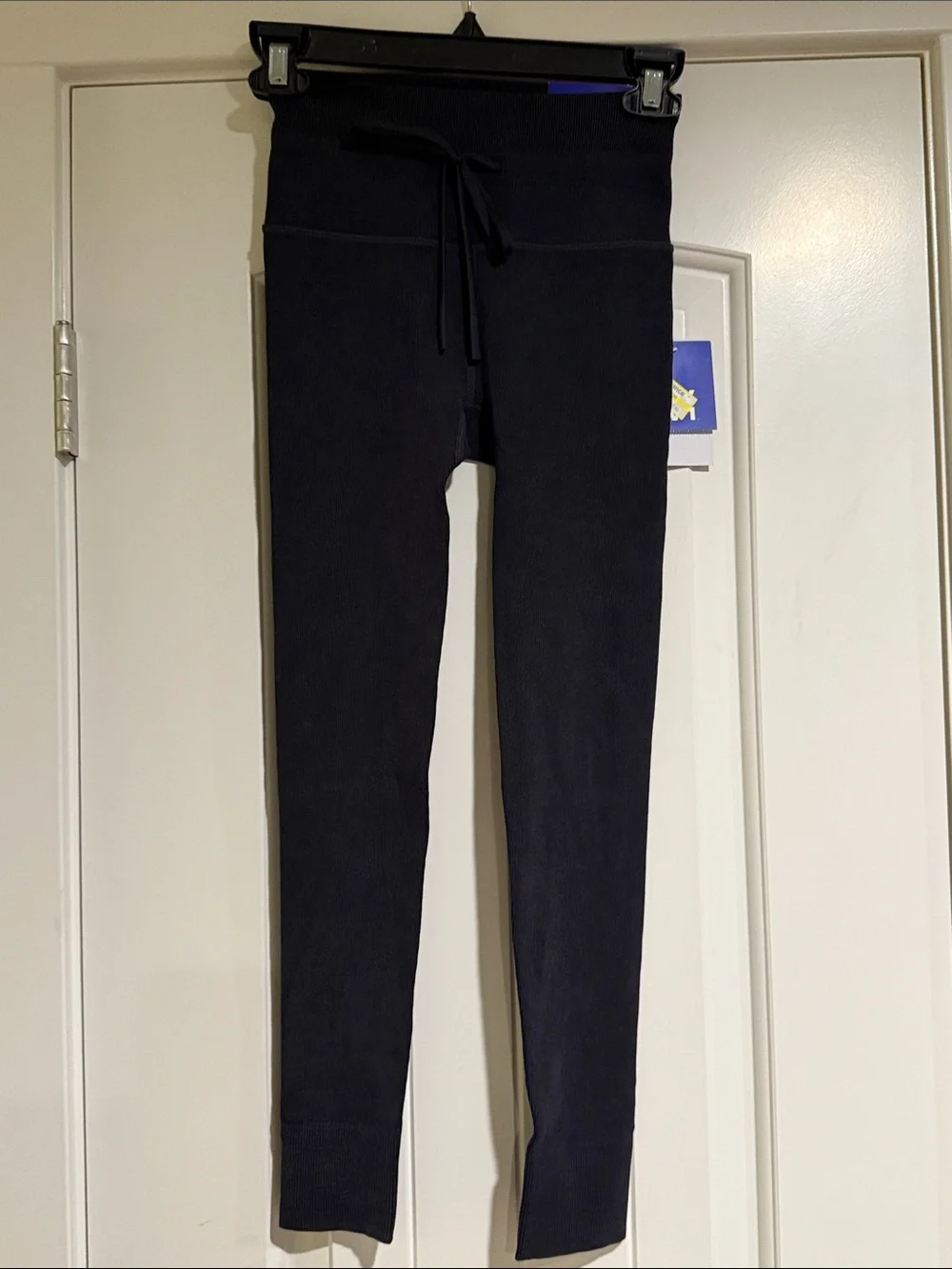 High-Waist Black Ribbed Leggings - Picture 1 of 9